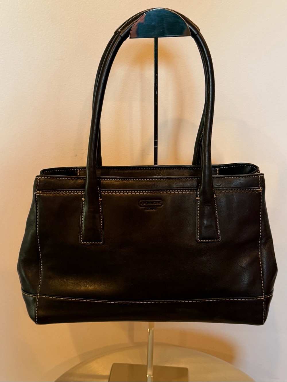 Coach Y2K Hampton Madeleine Carryall Satchel Tote Black Leather Turnlock closure - Picture 3 of 14